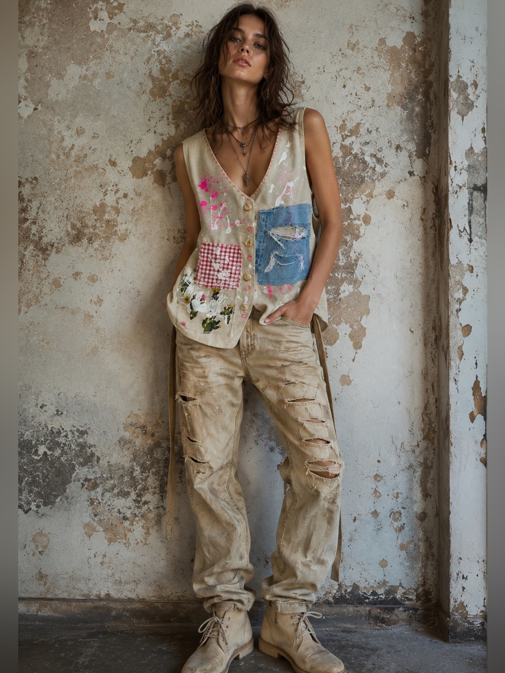 CRAM distressed cowgirl tie back vest